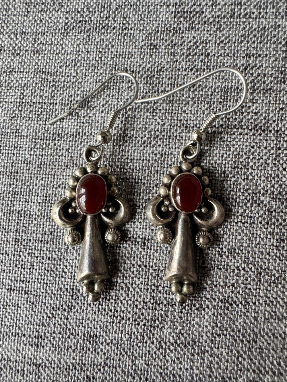 90s Vintage Sterling Silver Carnelian Drop Earrings